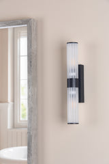 Dar Lars 2 Light Bathroom Wall Light Matt Black and White Frosted Acrylic IP44
