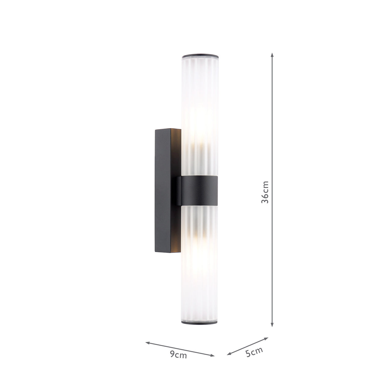 Dar Lars 2 Light Bathroom Wall Light Matt Black and White Frosted Acrylic IP44