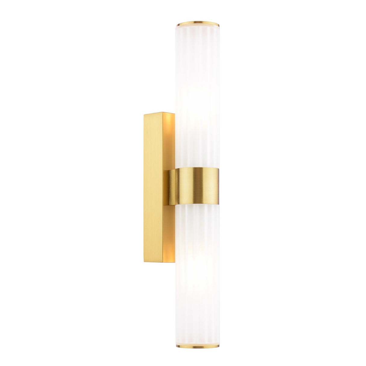 Dar Lars 2 Light Bathroom Wall Light Brushed Gold and White Frosted Acrylic IP44