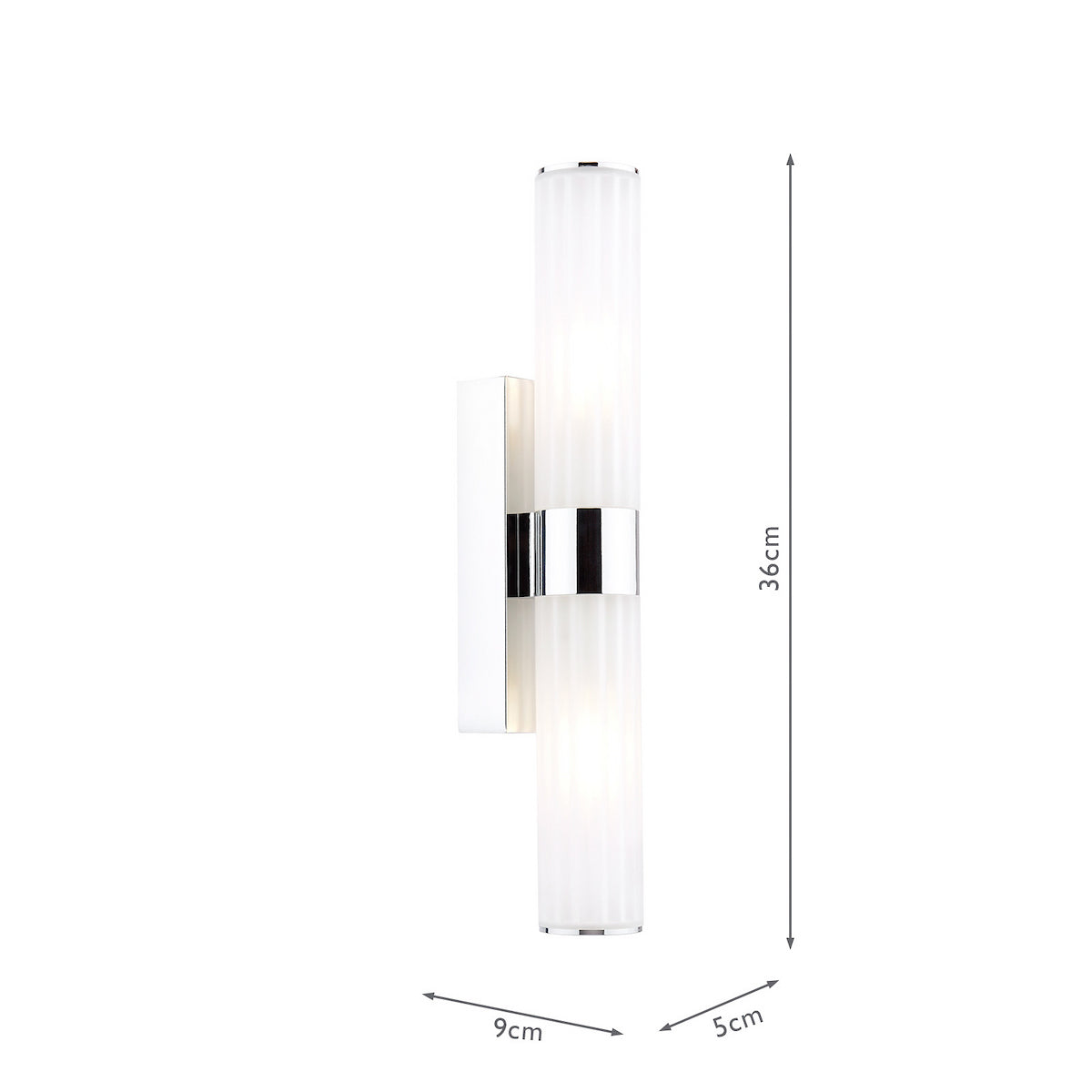 Dar Lars 2 Light Bathroom Wall Light Polished Chrome and White Frosted Acrylic IP44