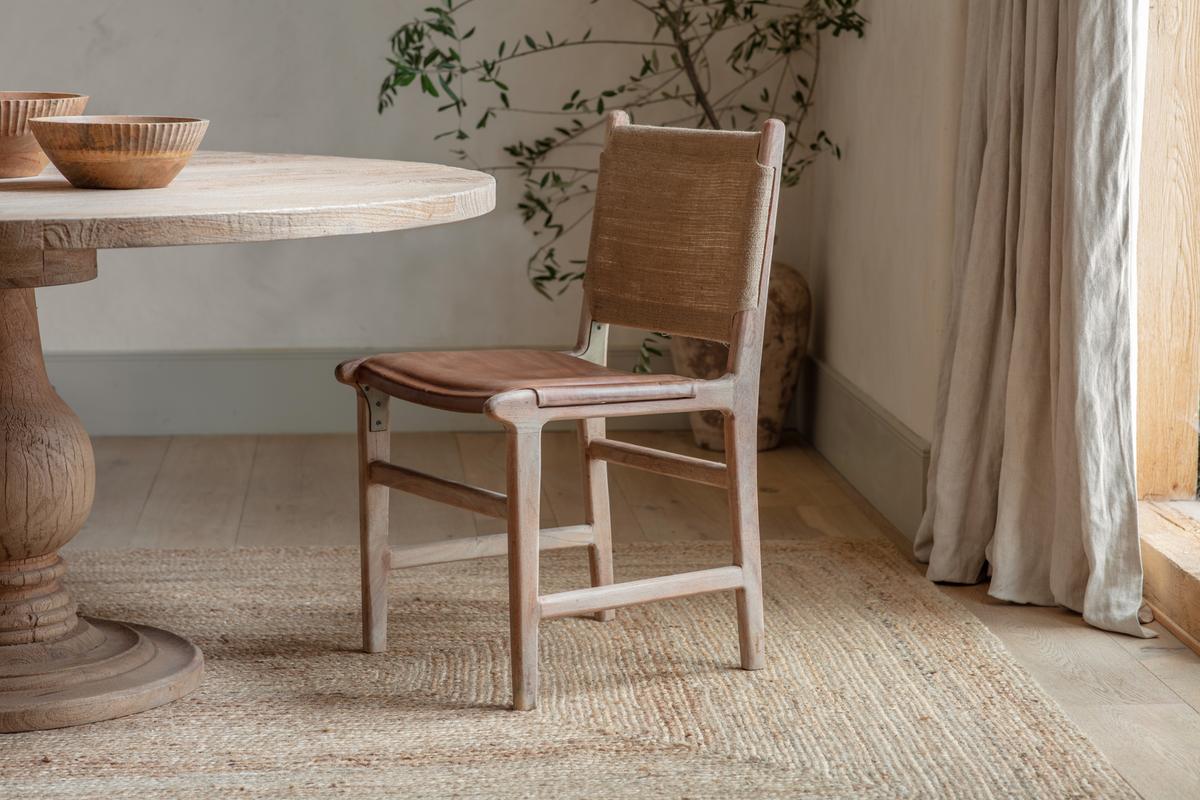 Nkuku Nayan Leather & Jute Dining Chair Tan