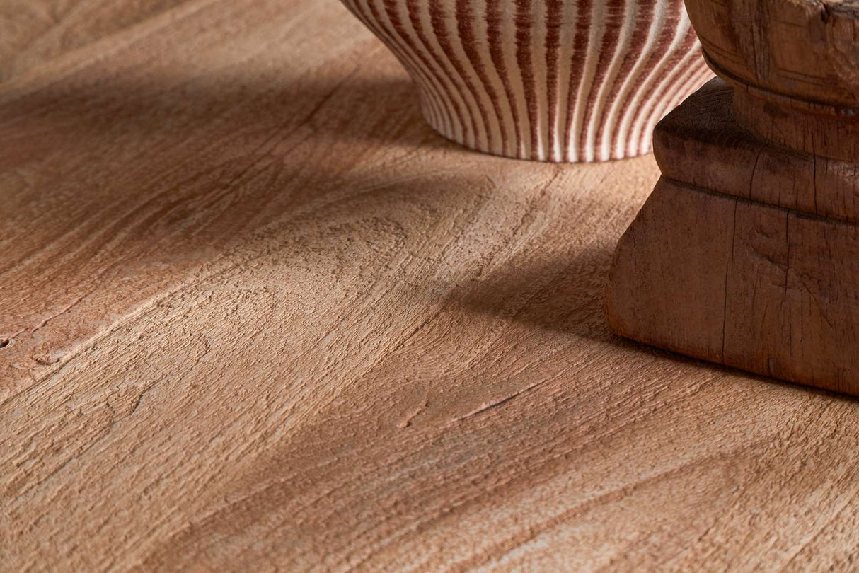 Nkuku Laya Round Carved Mango Wood Coffee Table Natural