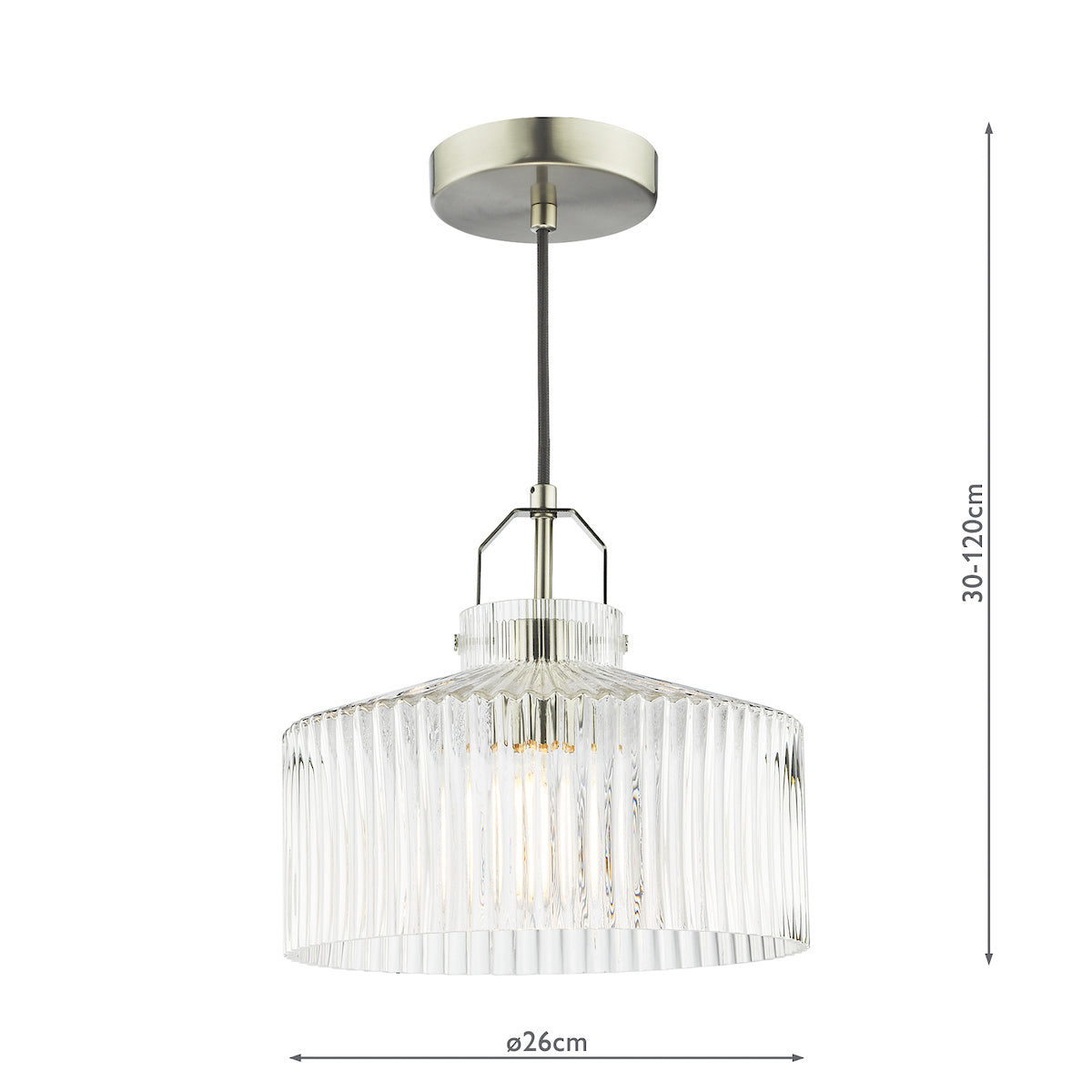 Dar Lenka Pendant Satin Nickel and Ribbed Glass –  from Amos Lighting + Home