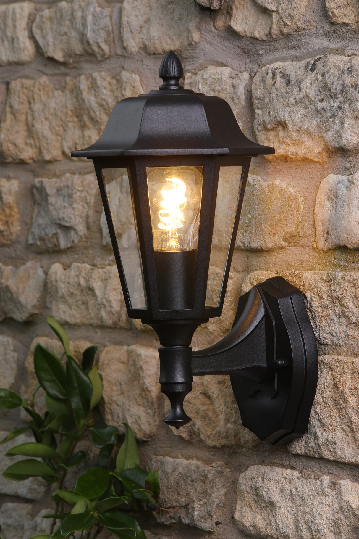 Dar Lewis Outdoor Wall Light Matt Black and Glass IP44