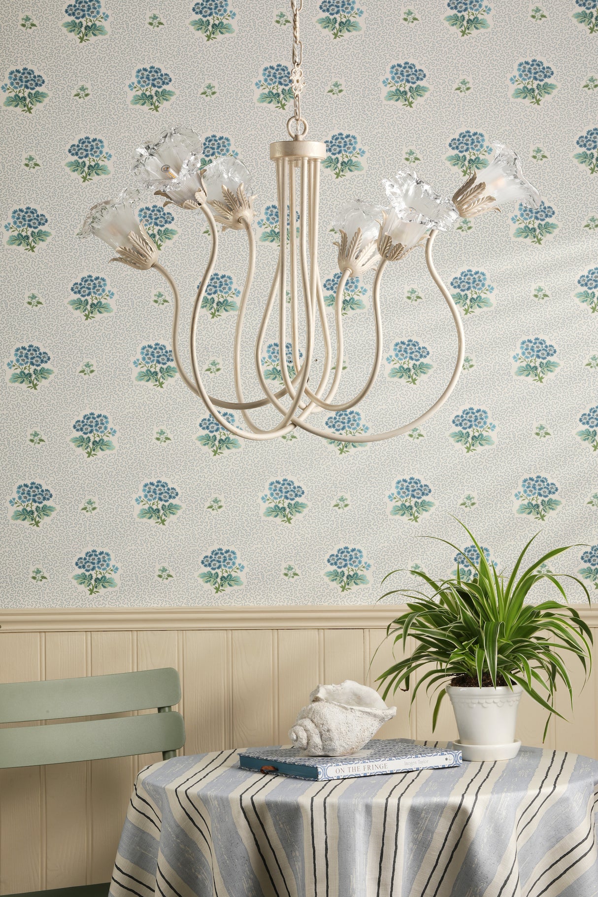 David Hunt Lily 6 Light Armed Pendant Glass and Matt Champagne