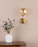 Dar Liora Wall Light Antique Gold and Amber Ribbed Glass