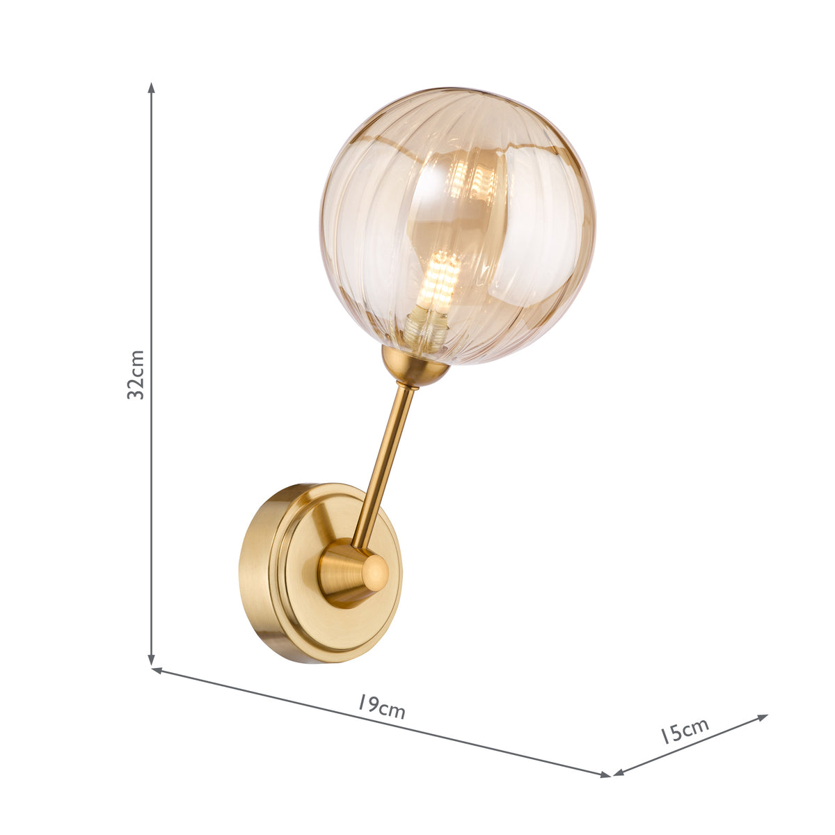 Dar Liora Wall Light Antique Gold and Amber Ribbed Glass