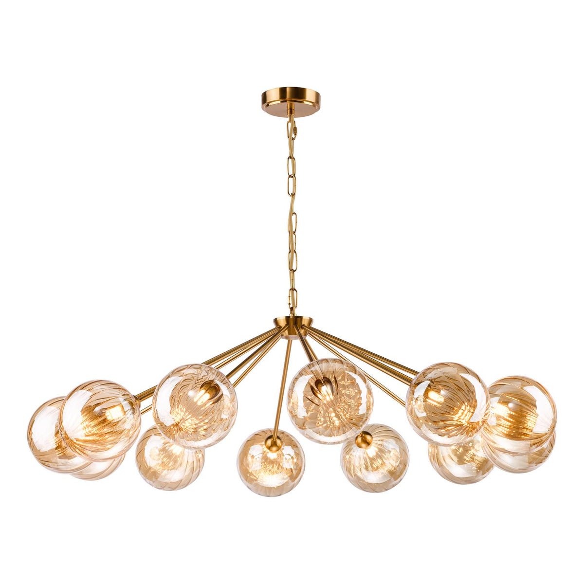 Dar Liora 12 Light Pendant Antique Gold and Amber Ribbed Glass