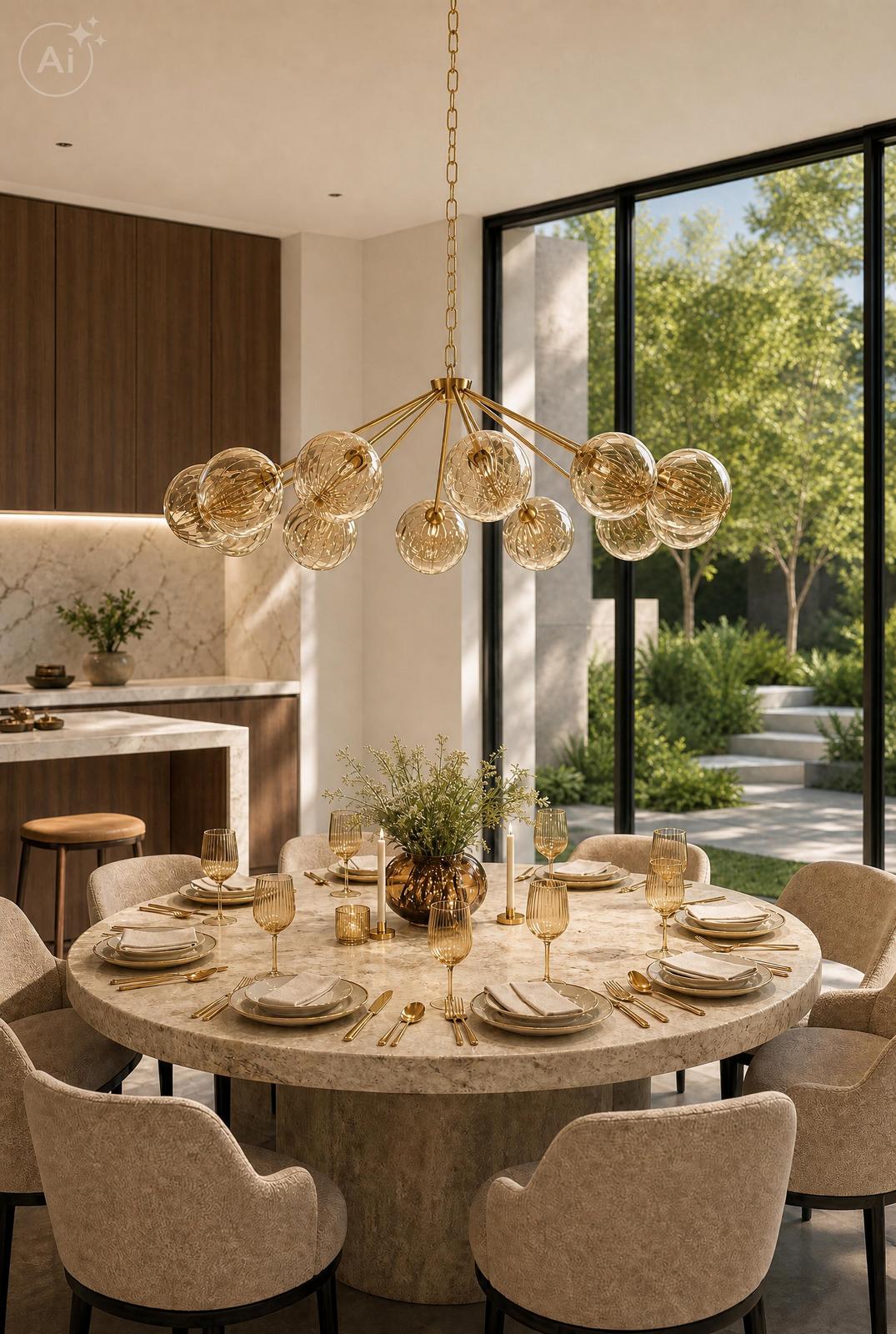 Dar Liora 12 Light Pendant Antique Gold and Amber Ribbed Glass