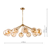 Dar Liora 12 Light Pendant Antique Gold and Amber Ribbed Glass