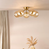 Dar Liora 5 Light Semi-Flush Antique Gold and Amber Ribbed Glass