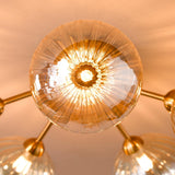 Dar Liora 5 Light Semi-Flush Antique Gold and Amber Ribbed Glass