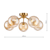 Dar Liora 5 Light Semi-Flush Antique Gold and Amber Ribbed Glass