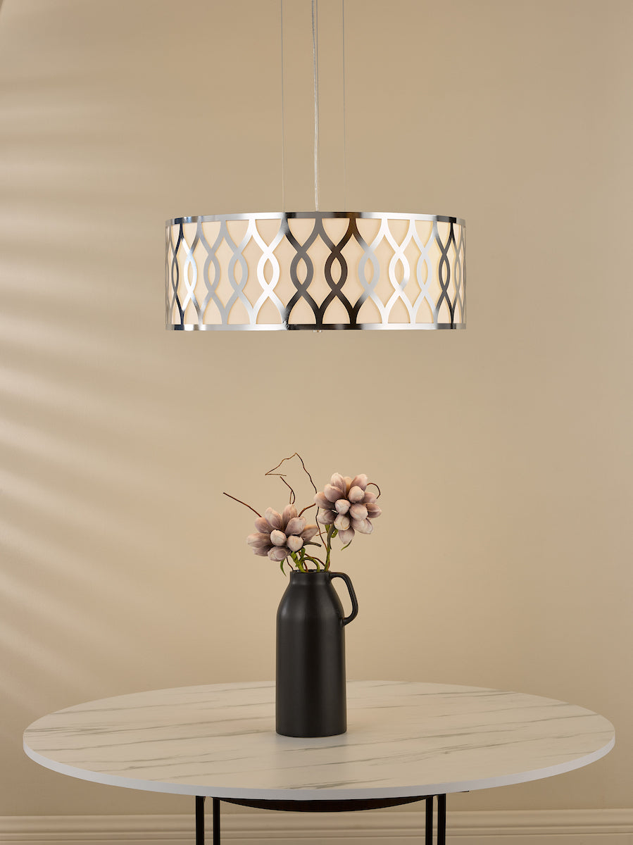 Dar Locryn 4 Light Pendant Polished Chrome and Ivory