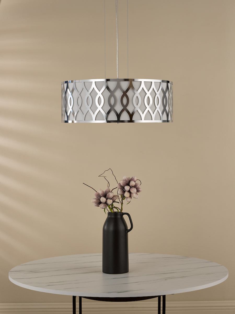 Dar Locryn 4 Light Pendant Polished Chrome and Ivory