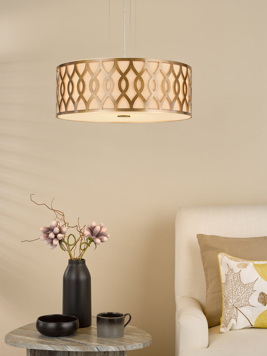 Dar Locryn 4 Light Pendant Brushed Bronze and Taupe
