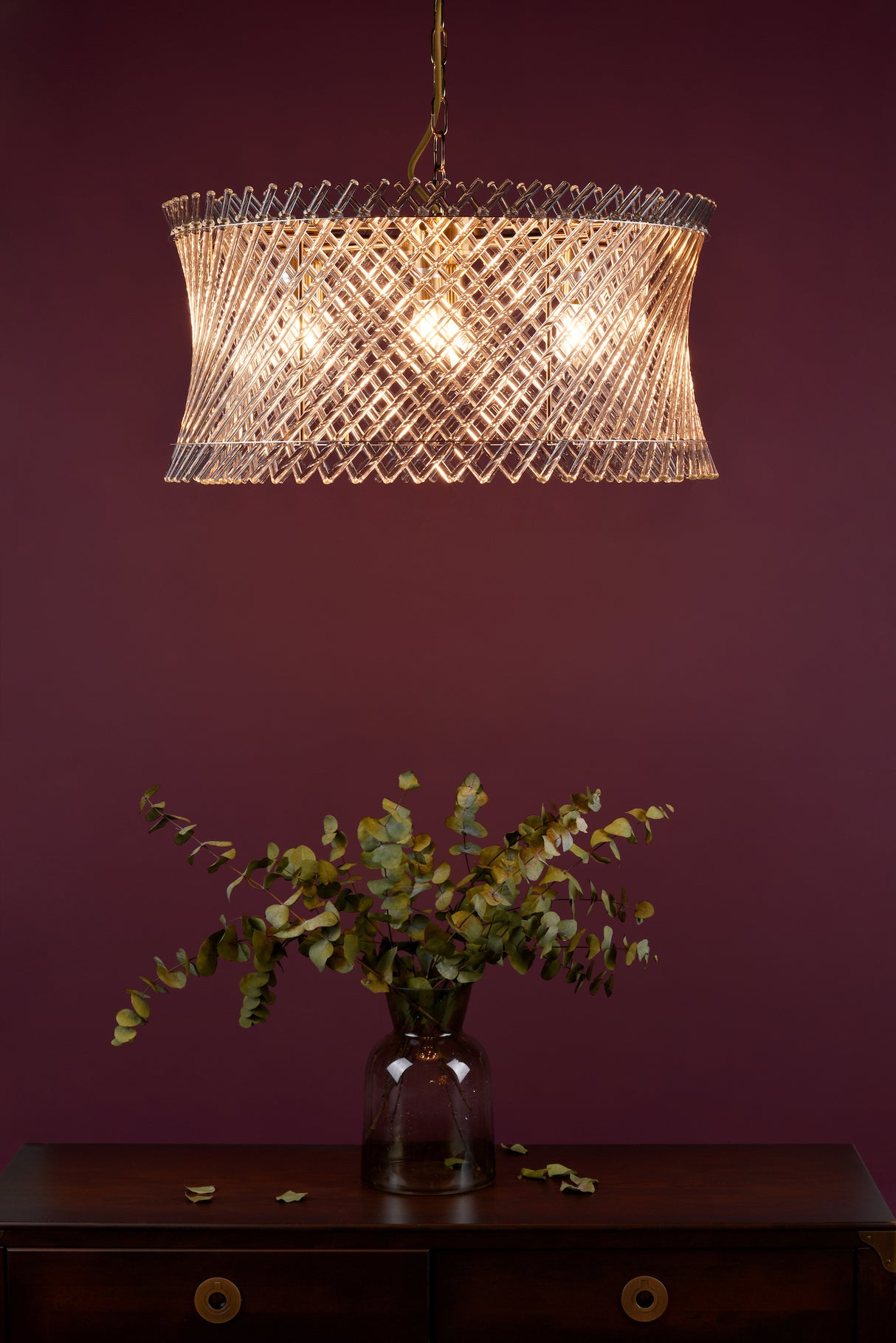 Dar Loire 6 Light Pendant Natural Brass and Glass