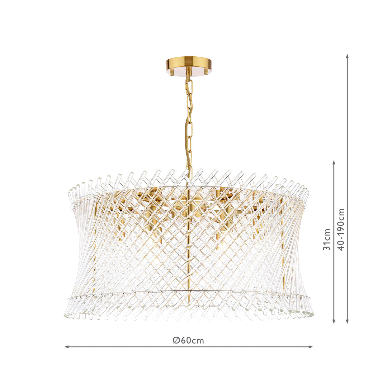 Dar Loire 6 Light Pendant Natural Brass and Glass