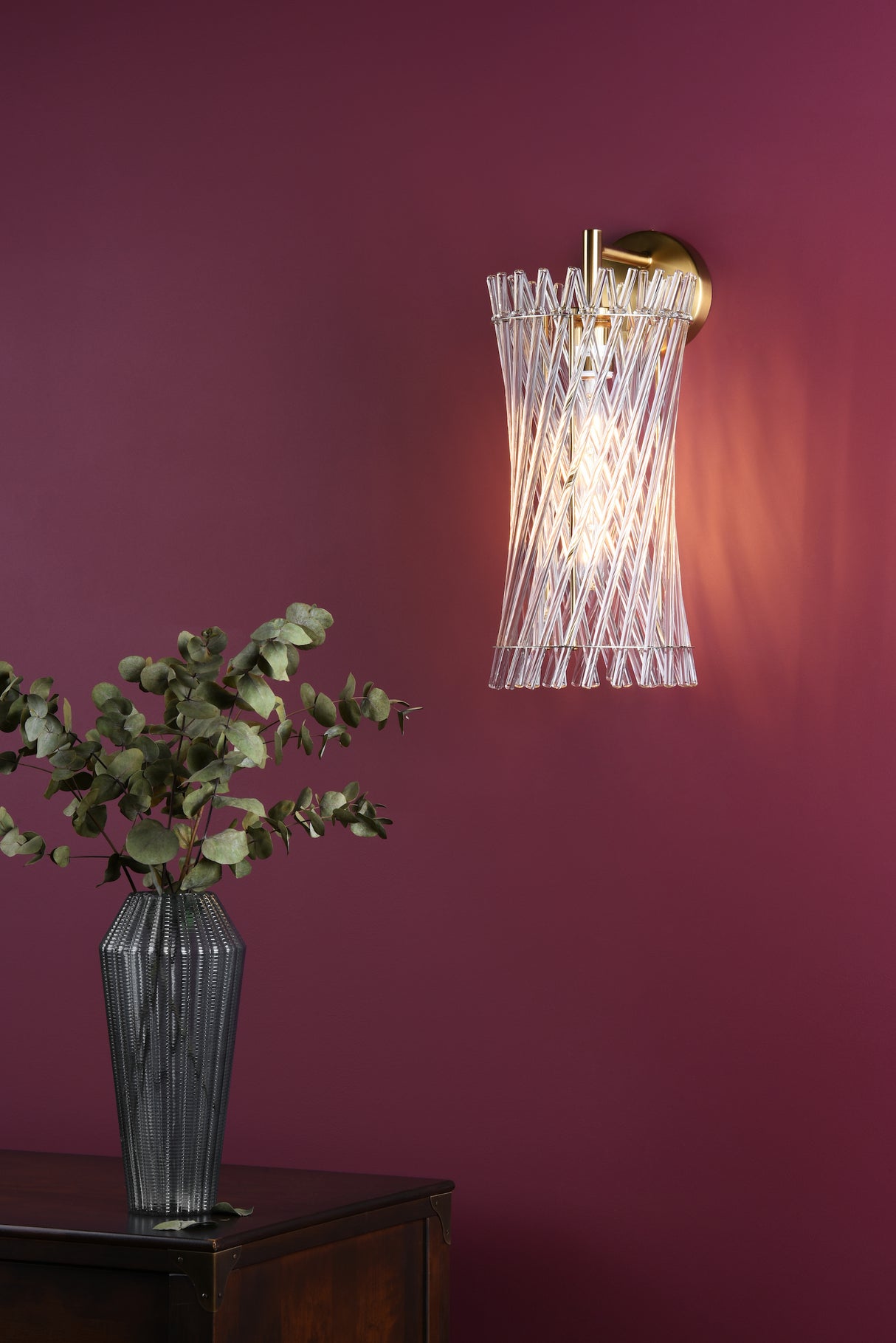 Dar Loire Wall Light Natural Brass and Glass