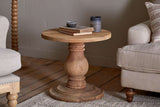 Nkuku Laya Round Carved Mango Wood Side Table Natural