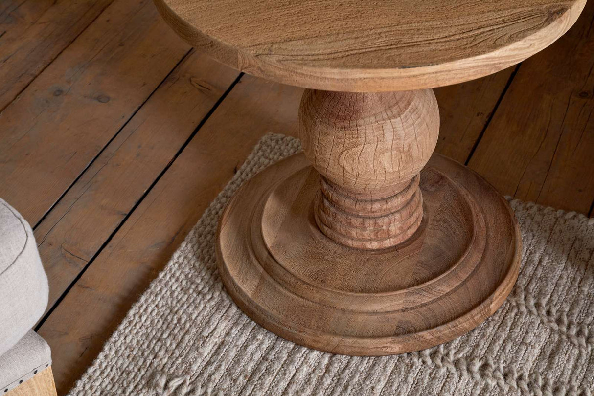 Nkuku Laya Round Carved Mango Wood Side Table Natural