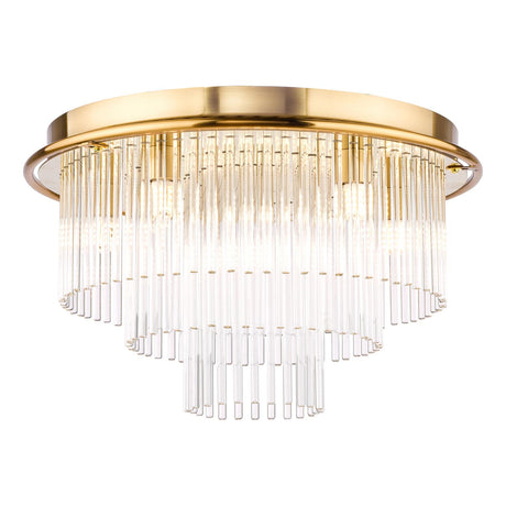 Dar Lukas 6 Light Flush Antique Gold and Glass