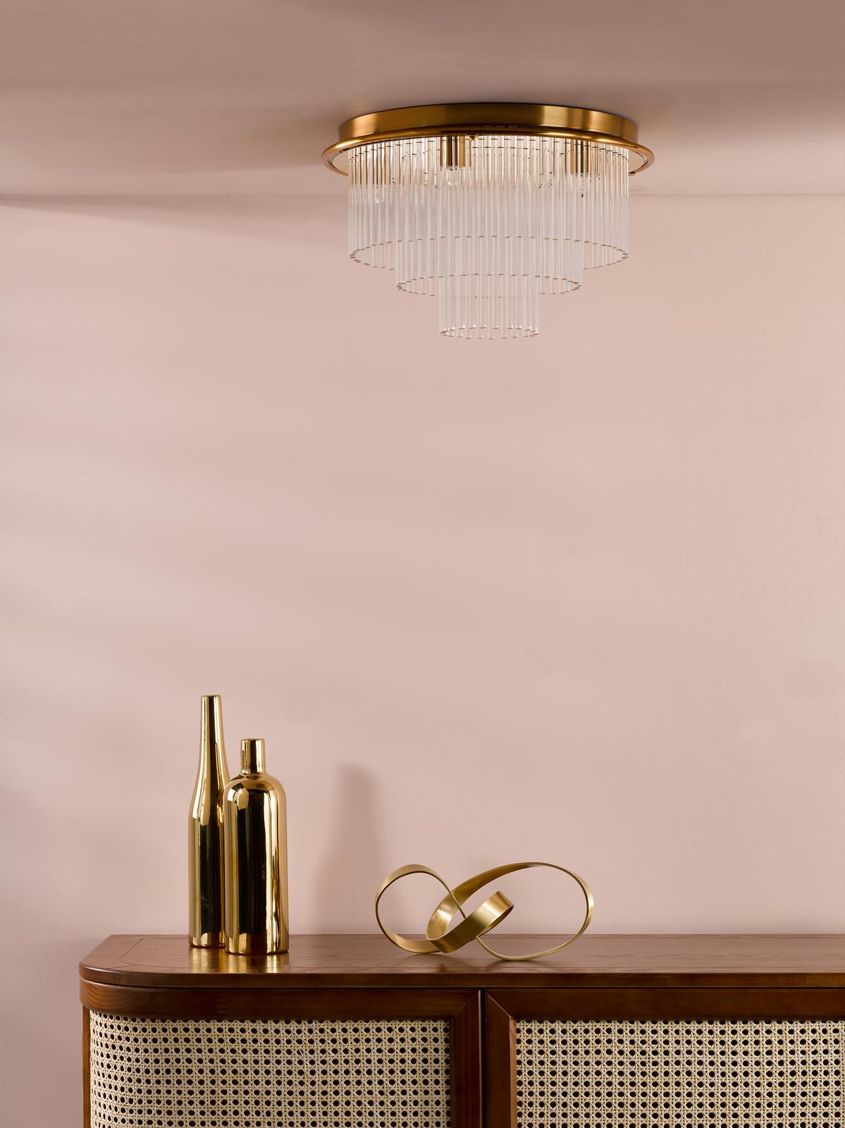 Dar Lukas 6 Light Flush Antique Gold and Glass