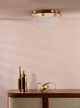 Dar Lukas 6 Light Flush Antique Gold and Glass