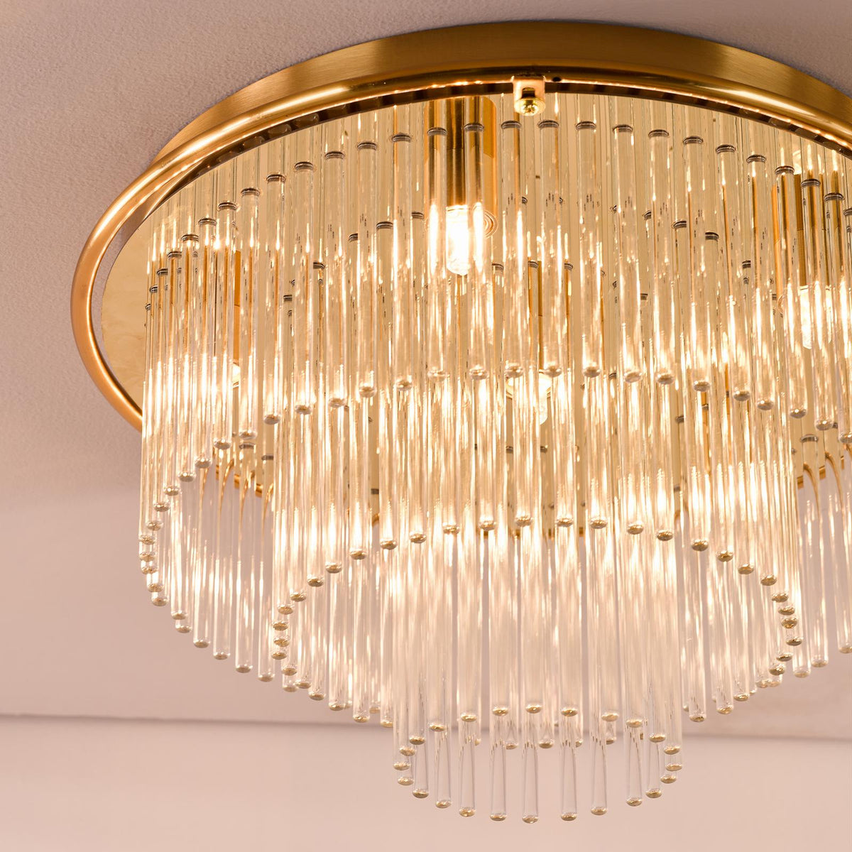 Dar Lukas 6 Light Flush Antique Gold and Glass