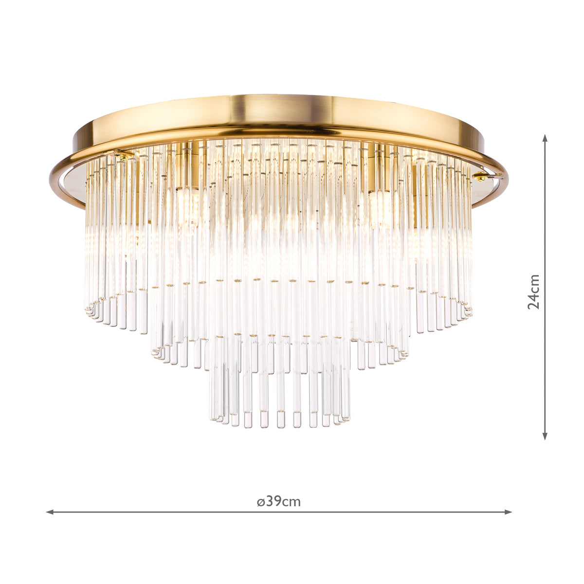 Dar Lukas 6 Light Flush Antique Gold and Glass