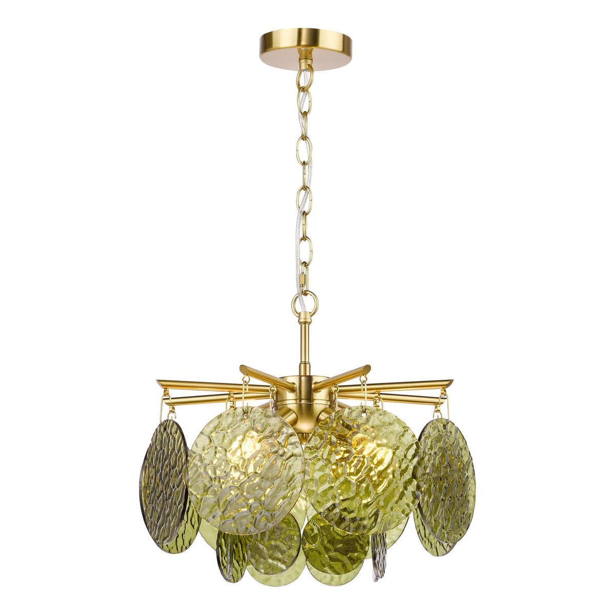 Dar Lumira 4 Light Pendant Natural Brass and Green Glass