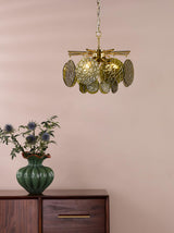 Dar Lumira 4 Light Pendant Natural Brass and Green Glass