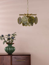 Dar Lumira 4 Light Pendant Natural Brass and Green Glass