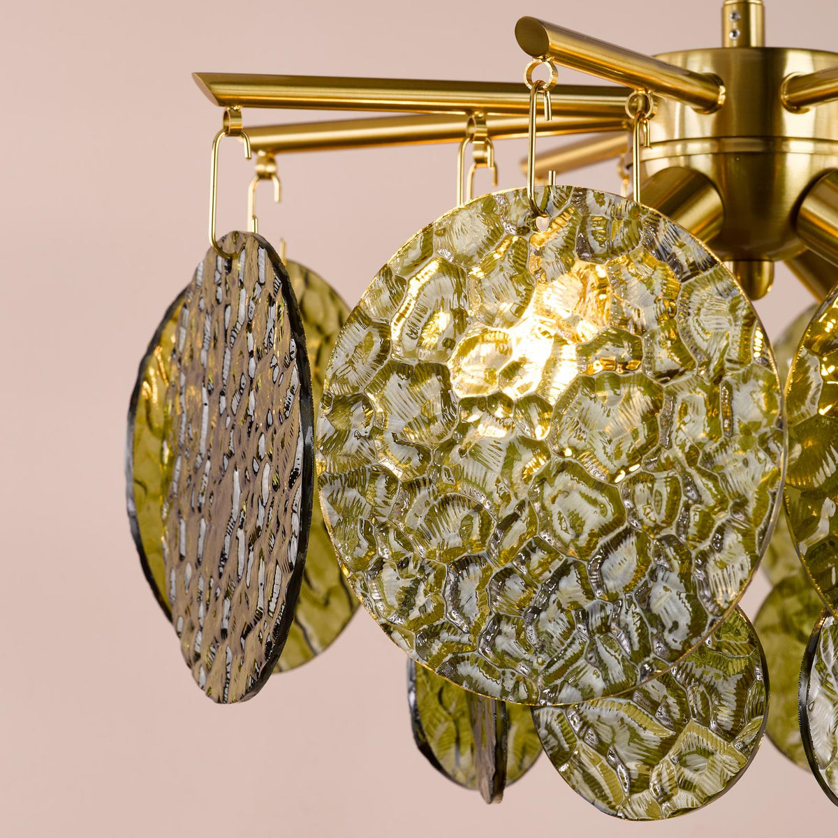 Dar Lumira 4 Light Pendant Natural Brass and Green Glass