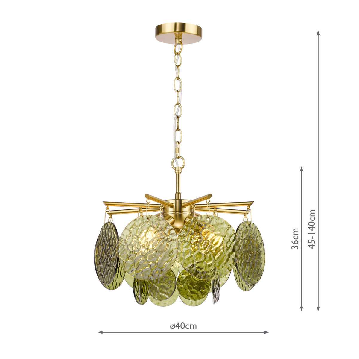 Dar Lumira 4 Light Pendant Natural Brass and Green Glass