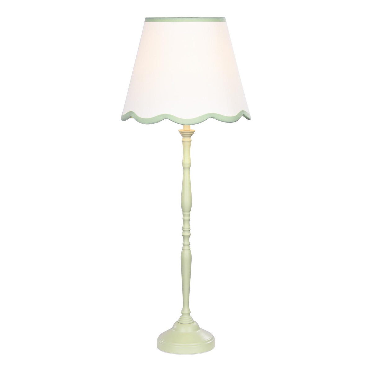 Dar Lupo Table Lamp Matt Green With Linen Scalloped Shade