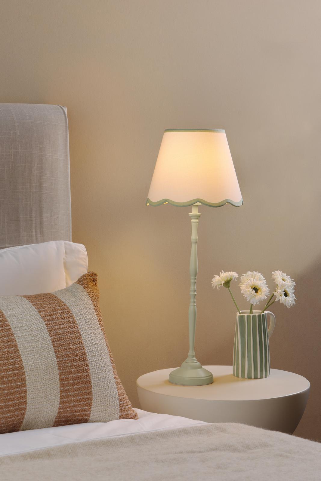 Dar Lupo Table Lamp Matt Green With Linen Scalloped Shade