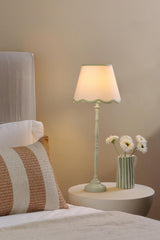 Dar Lupo Table Lamp Matt Green With Linen Scalloped Shade