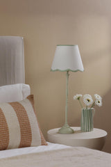 Dar Lupo Table Lamp Matt Green With Linen Scalloped Shade