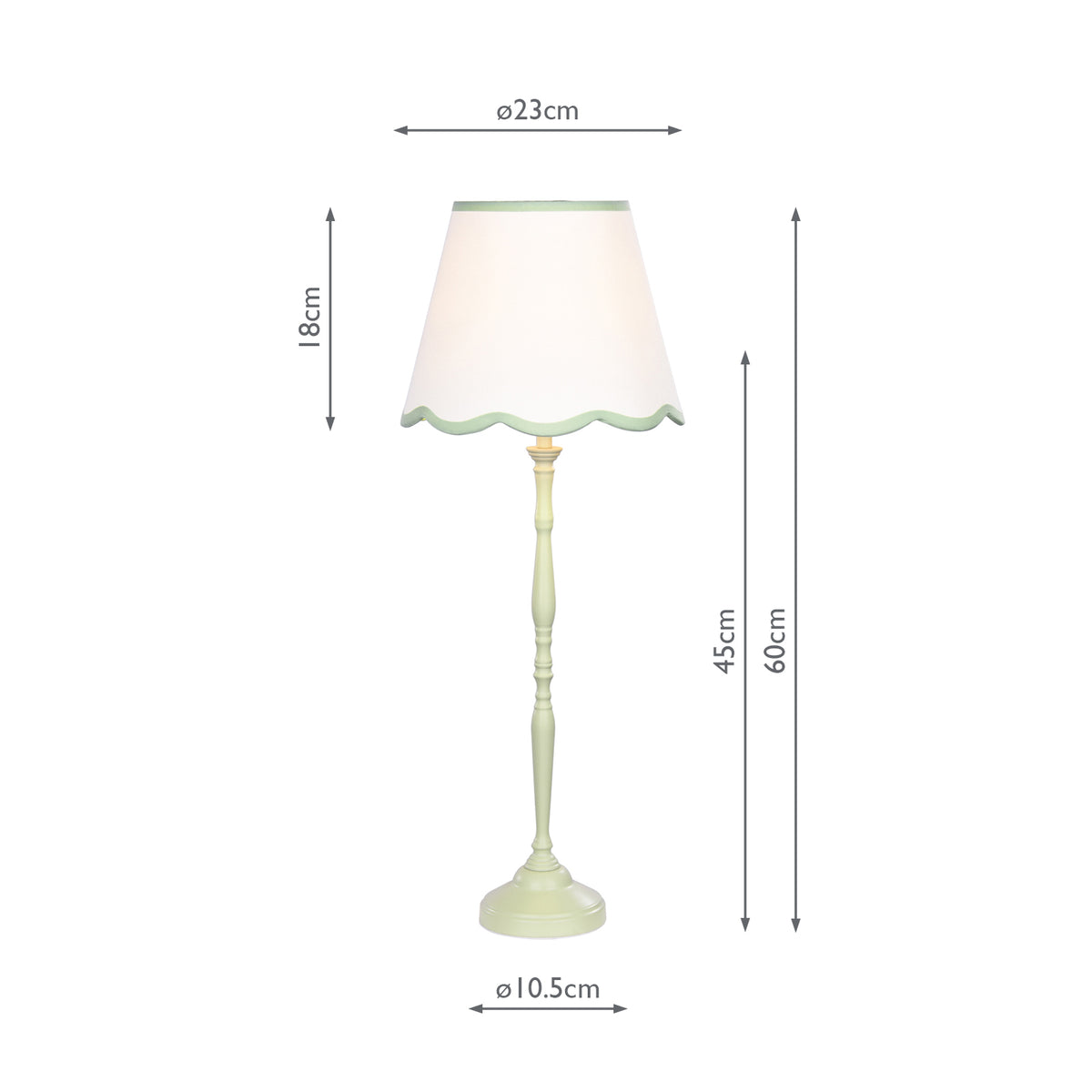 Dar Lupo Table Lamp Matt Green With Linen Scalloped Shade