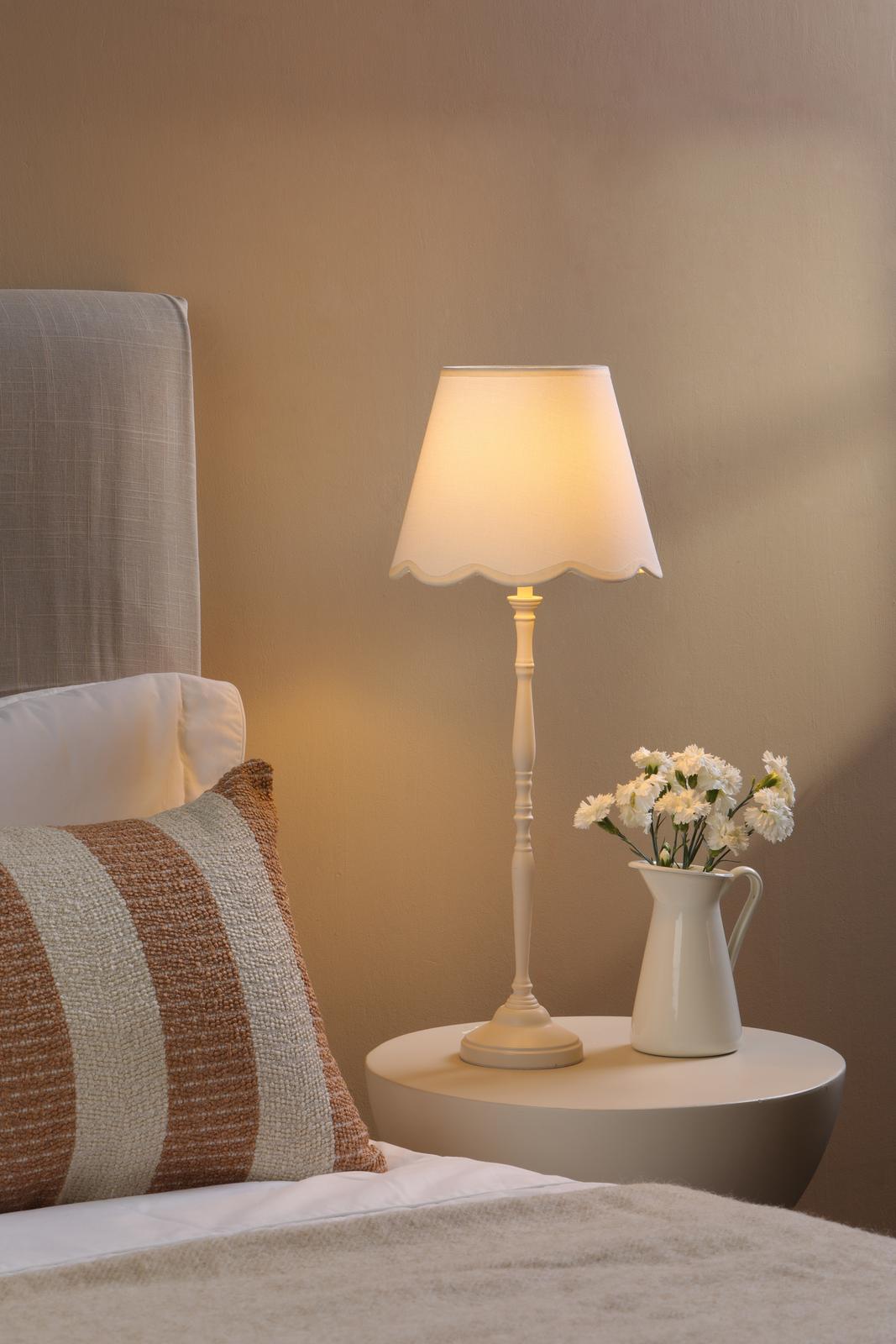 Dar Lupo Table Lamp Matt Cream With Linen Scalloped Shade