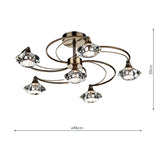 Dar Luther 6 Light Semi Flush Antique Brass Crystal