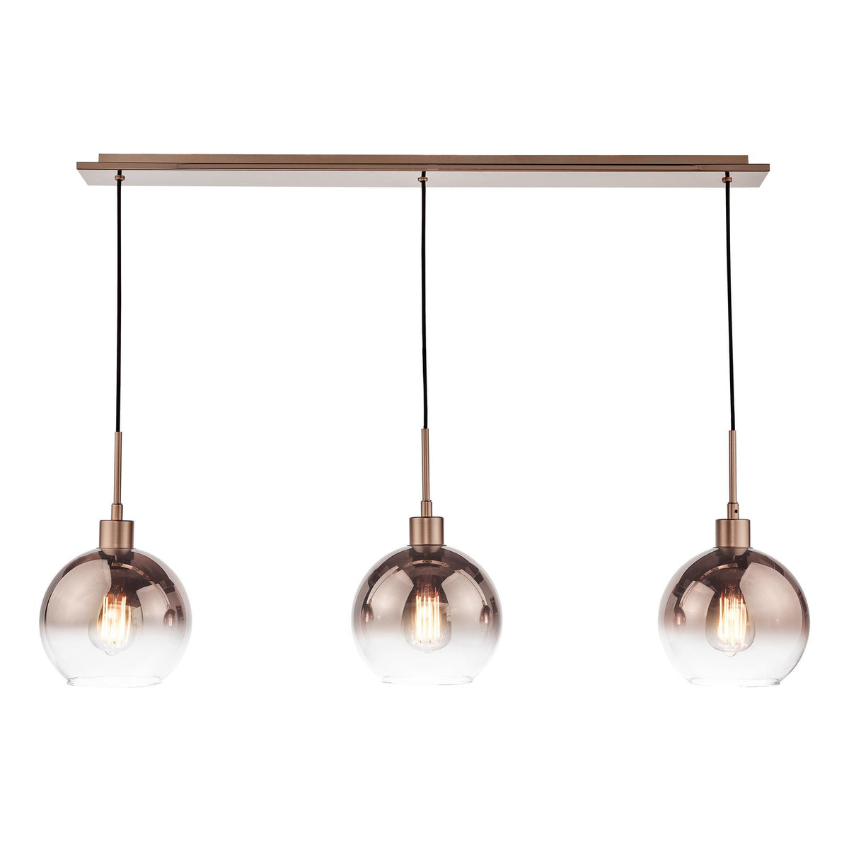 Dar Lycia 3 Light Bar Pendant Satin Bronze and Bronze Ombre Glass