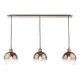 Dar Lycia 3 Light Bar Pendant Satin Bronze and Bronze Ombre Glass