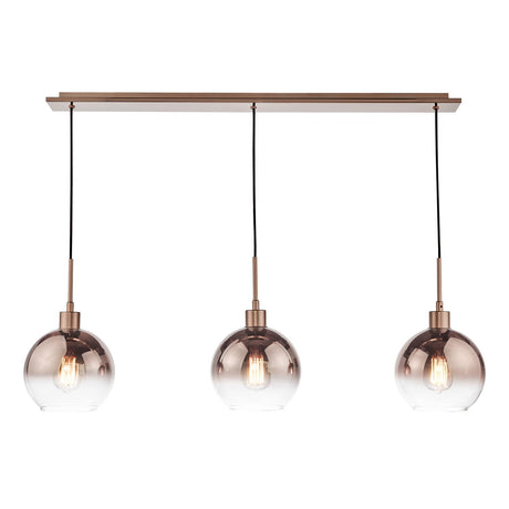 Dar Lycia 3 Light Bar Pendant Satin Bronze and Bronze Ombre Glass
