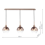 Dar Lycia 3 Light Bar Pendant Satin Bronze and Bronze Ombre Glass