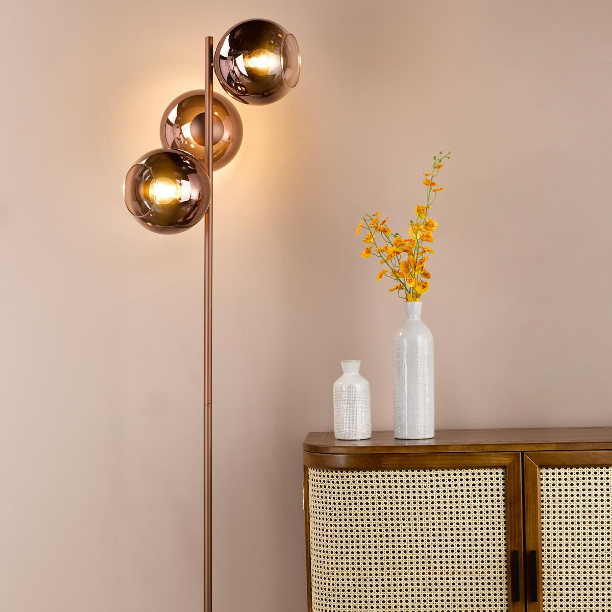 Dar Lycia 3 Light Floor Lamp Satin Bronze and Bronze Ombre Glass