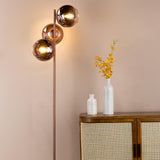 Dar Lycia 3 Light Floor Lamp Satin Bronze and Bronze Ombre Glass