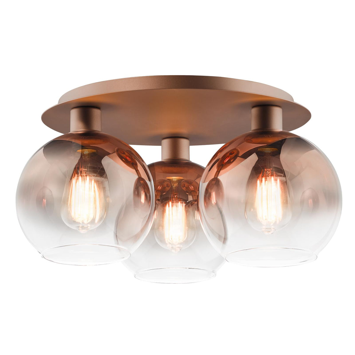 Dar Lycia 3 Light Flush Satin Bronze and Bronze Ombre Glass
