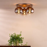 Dar Lycia 3 Light Flush Satin Bronze and Bronze Ombre Glass